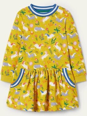 Mini Boden Unicorn Print Cozy Sweatshirt Dress Sz 7-8